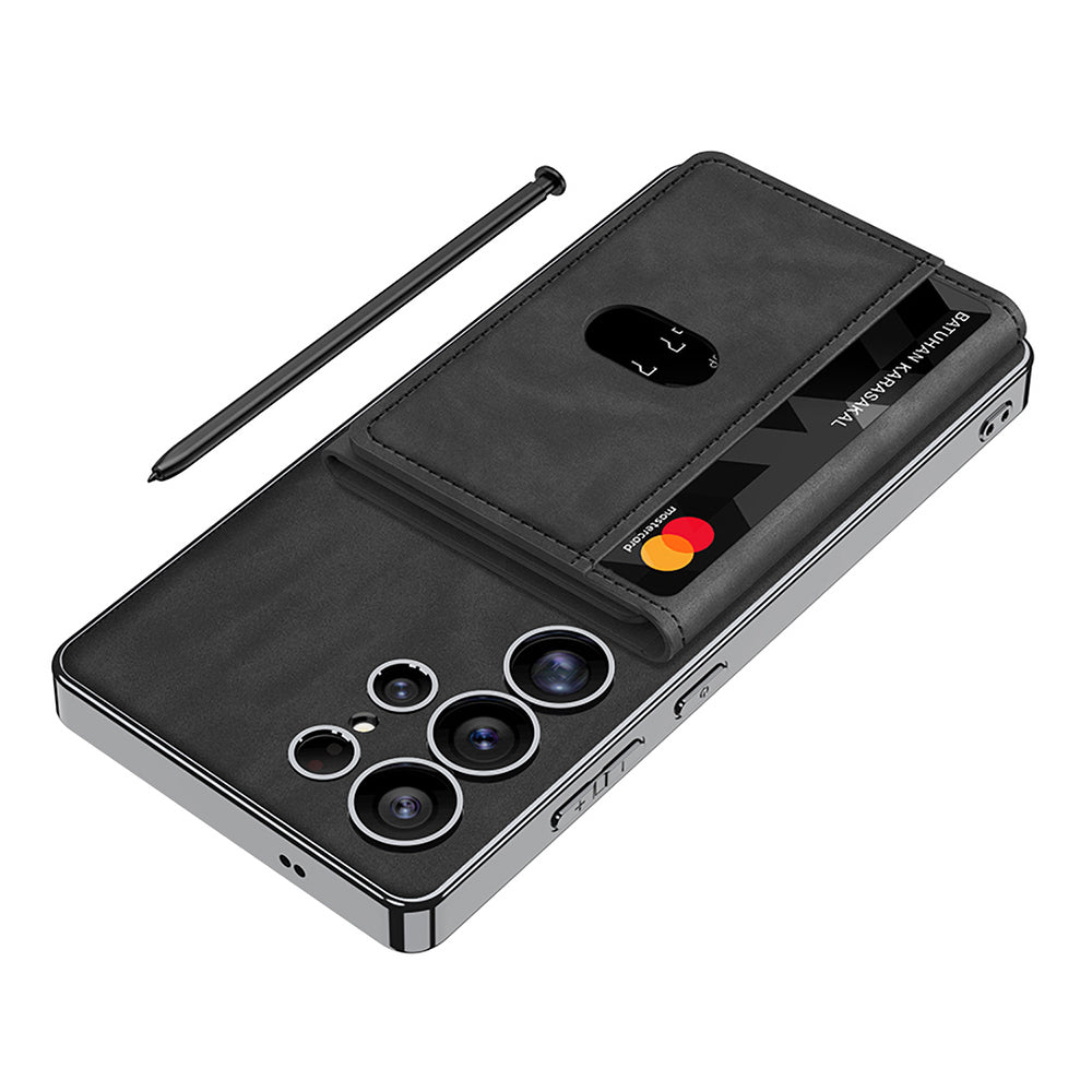 Galaxy S25 Ultra Case with M-safe Charging Function, Faux Leather Design, Zore Kipta Detachable Card Holder, Black 