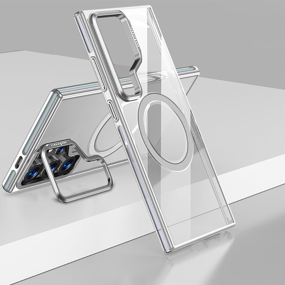 Galaxy S25 Ultra Kılıf M-safe Şarj Özellikli Wlons Standlı Efsane Kapak Gri