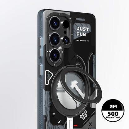 Galaxy S25 Ultra Kılıf M-safe Şarj Özellikli Youngkit 360° Standlı Starship Serisi Kapak Siyah