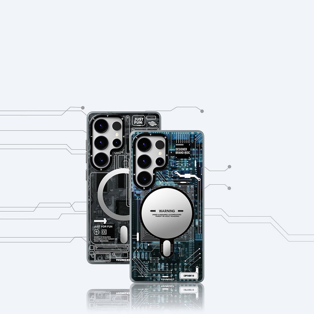 Galaxy S25 Ultra Kılıf M-safe Şarj Özellikli YoungKit Technology Serisi Kapak Mavi