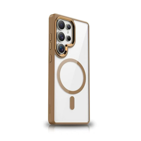 Galaxy S25 Ultra Case M-safe Charging Feature Zore Chrome M-safe Silicone Cover Beige
