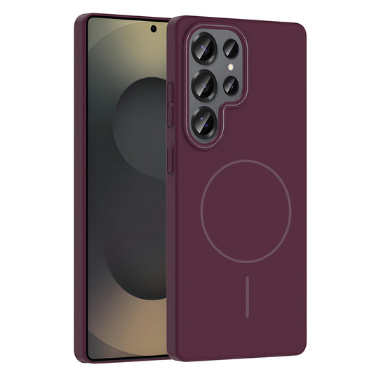 Galaxy S25 Ultra Kılıf M-safe Şarj Özellikli Zore Ruby Sert Kapak Mürdüm