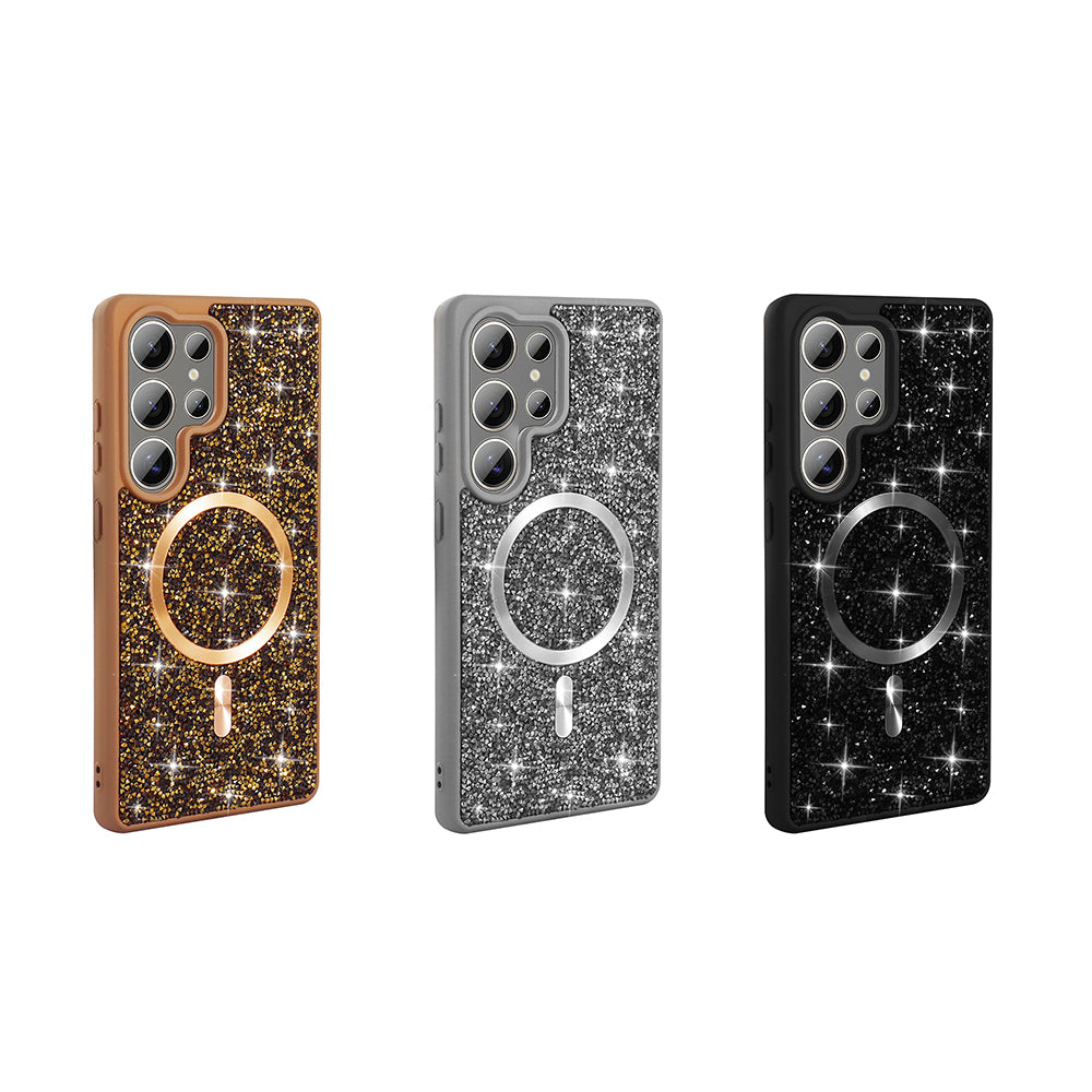 Galaxy S25 Ultra Case Diamond Design M-safe Charging Feature Zore Mosaic Silicone Cover Desert Titanium