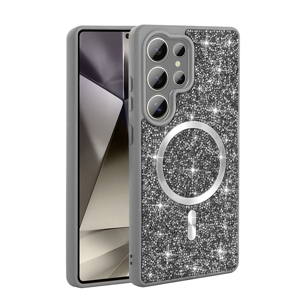 Galaxy S25 Ultra Case Diamond Design M-safe Charging Feature Zore Mosaic Silicone Cover Desert Titanium