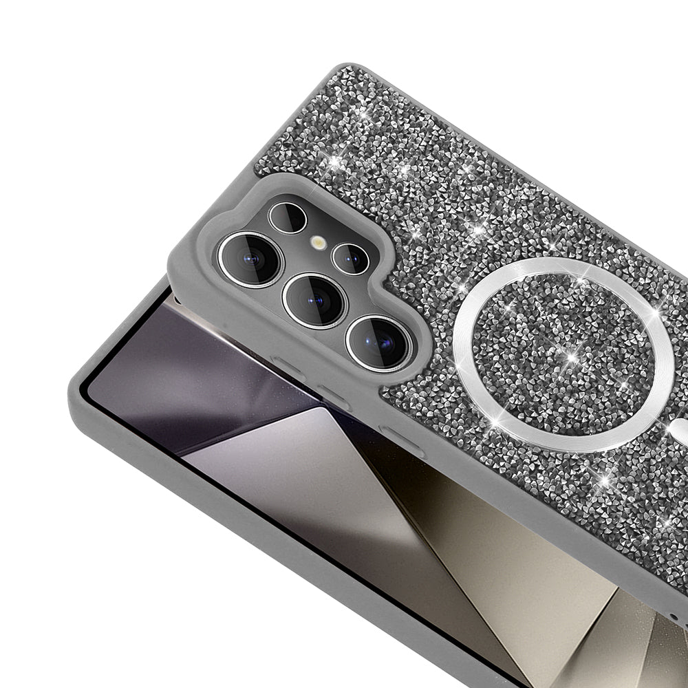 Galaxy S25 Ultra Case Diamond Design M-safe Charging Feature Zore Mosaic Silicone Cover Desert Titanium