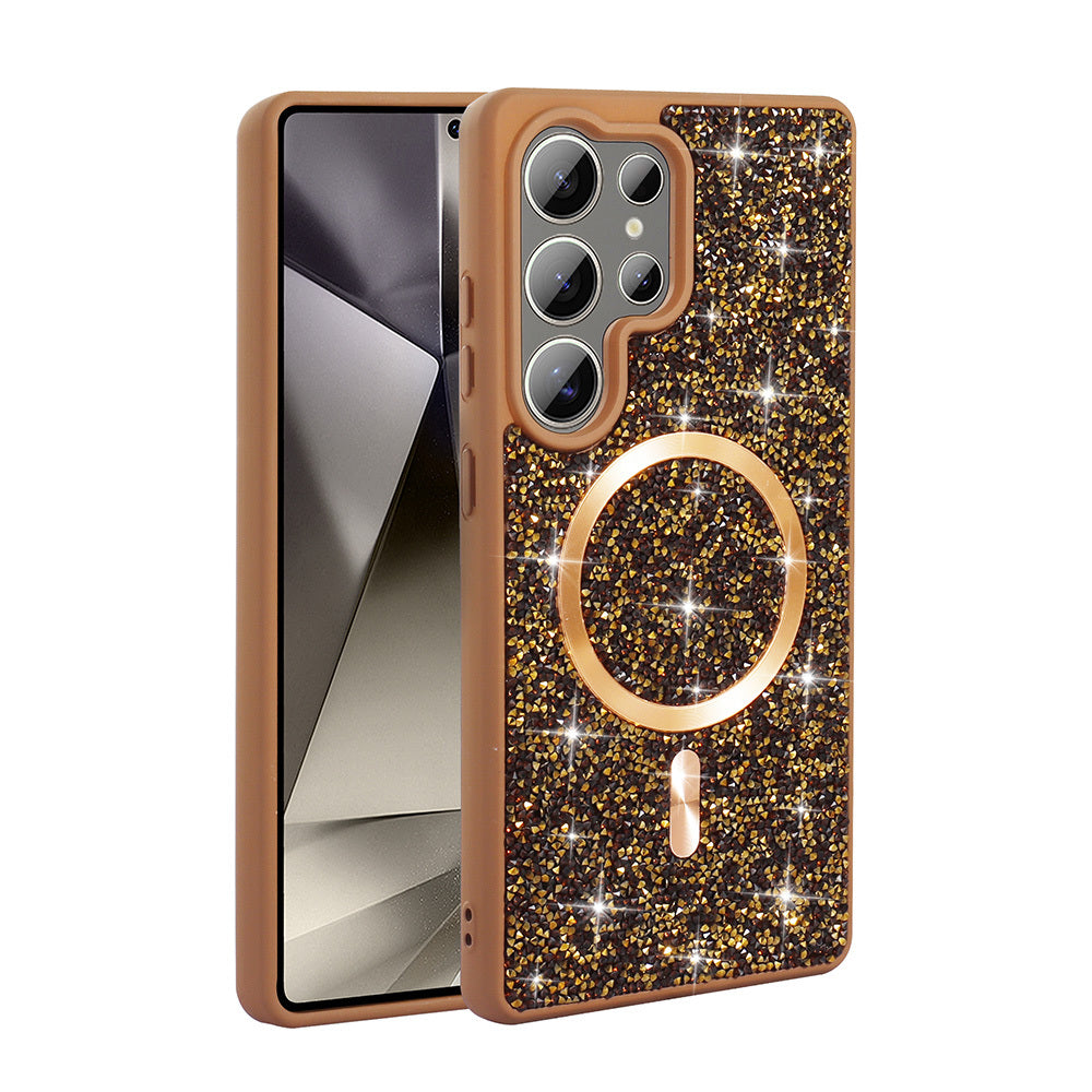 Galaxy S25 Ultra Case Diamond Design M-safe Charging Feature Zore Mosaic Silicone Cover Desert Titanium