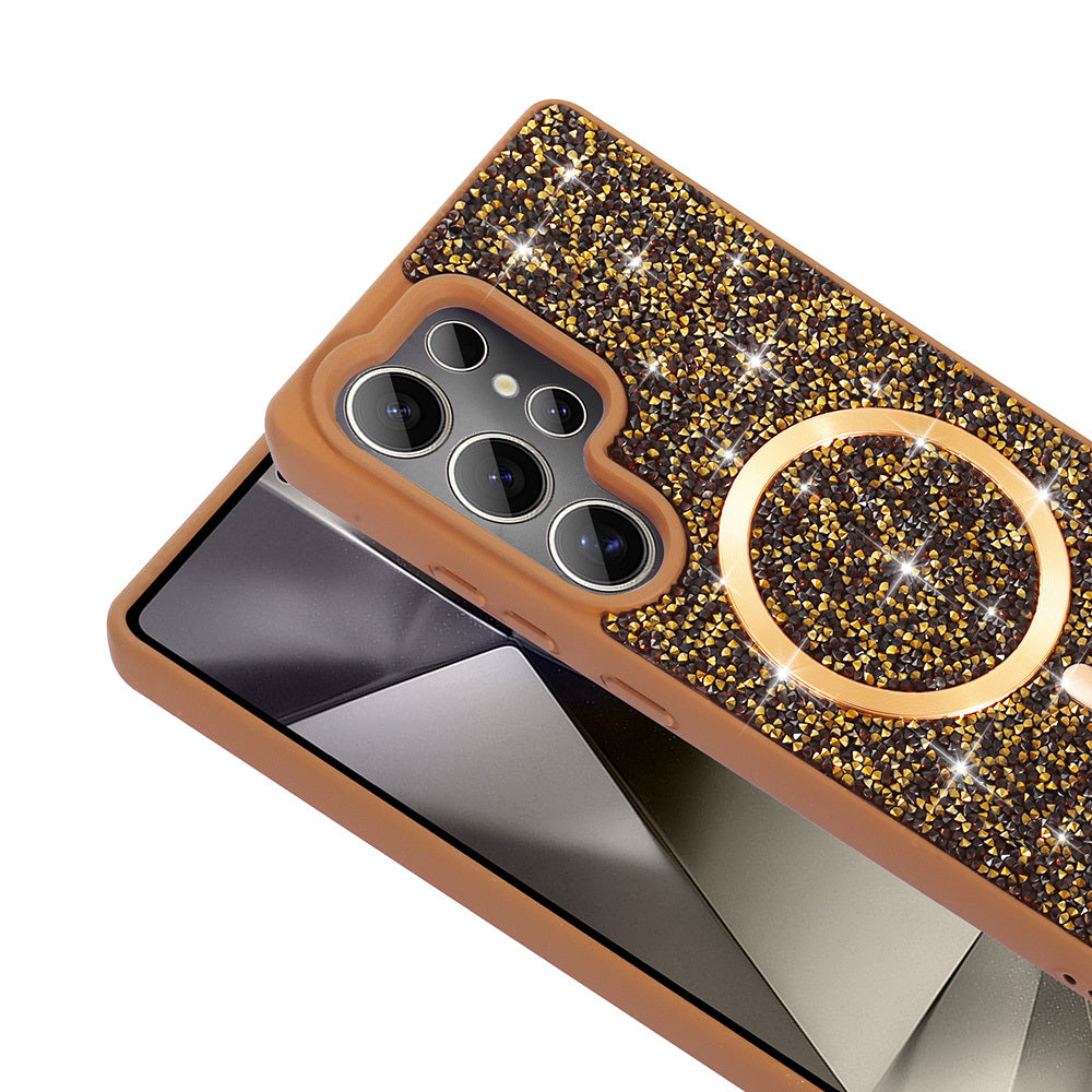 Galaxy S25 Ultra Case Diamond Design M-safe Charging Feature Zore Mosaic Silicone Cover Desert Titanium