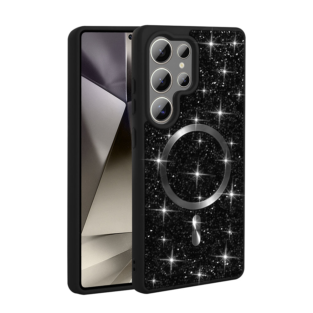 Galaxy S25 Ultra Case Diamond Design M-safe Charging Feature Zore Mosaic Silicone Cover Desert Titanium