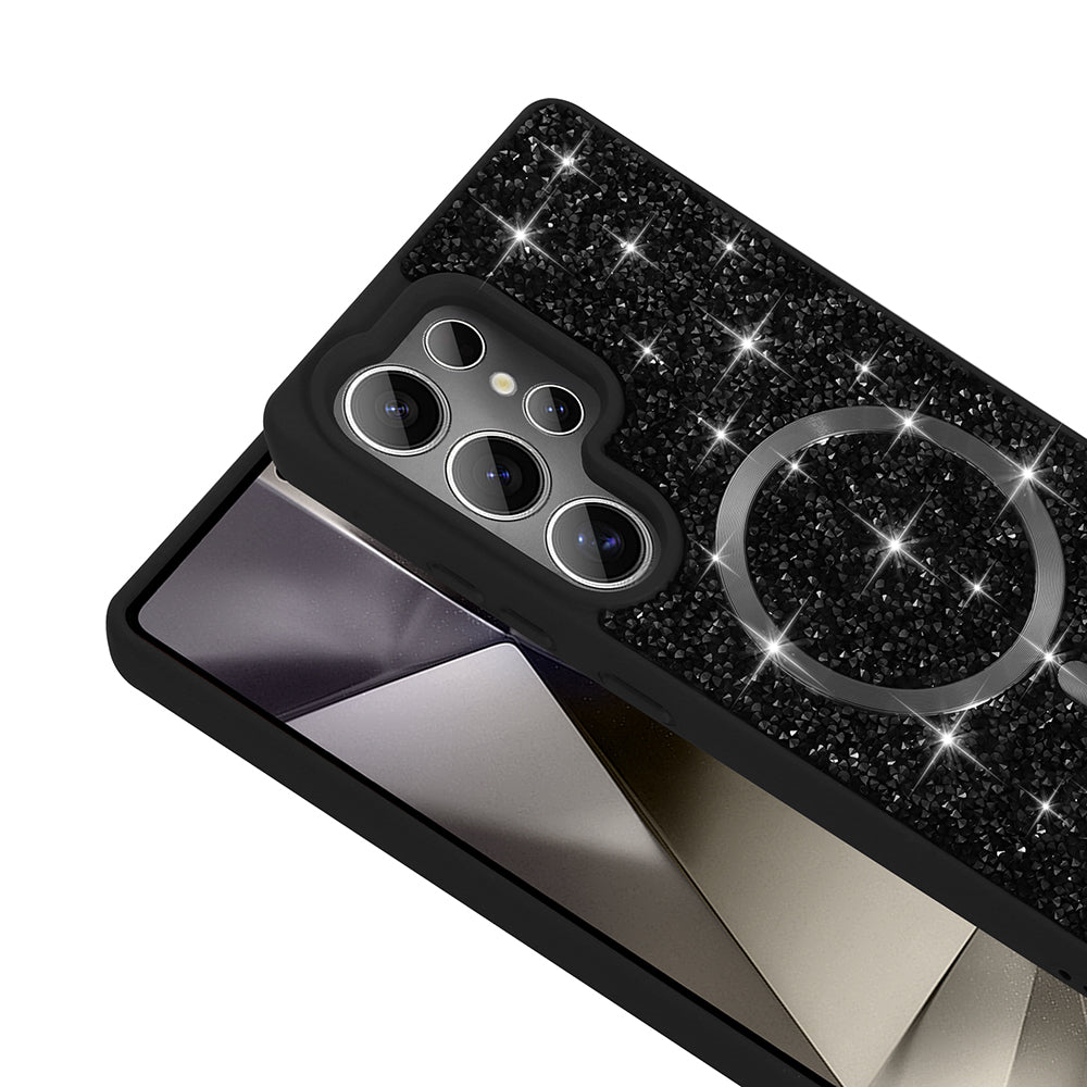 Galaxy S25 Ultra Case Diamond Design M-safe Charging Feature Zore Mosaic Silicone Cover Desert Titanium