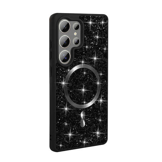 Galaxy S25 Ultra Case Diamond Design M-safe Charging Feature Zore Mosaic Silicone Cover Black