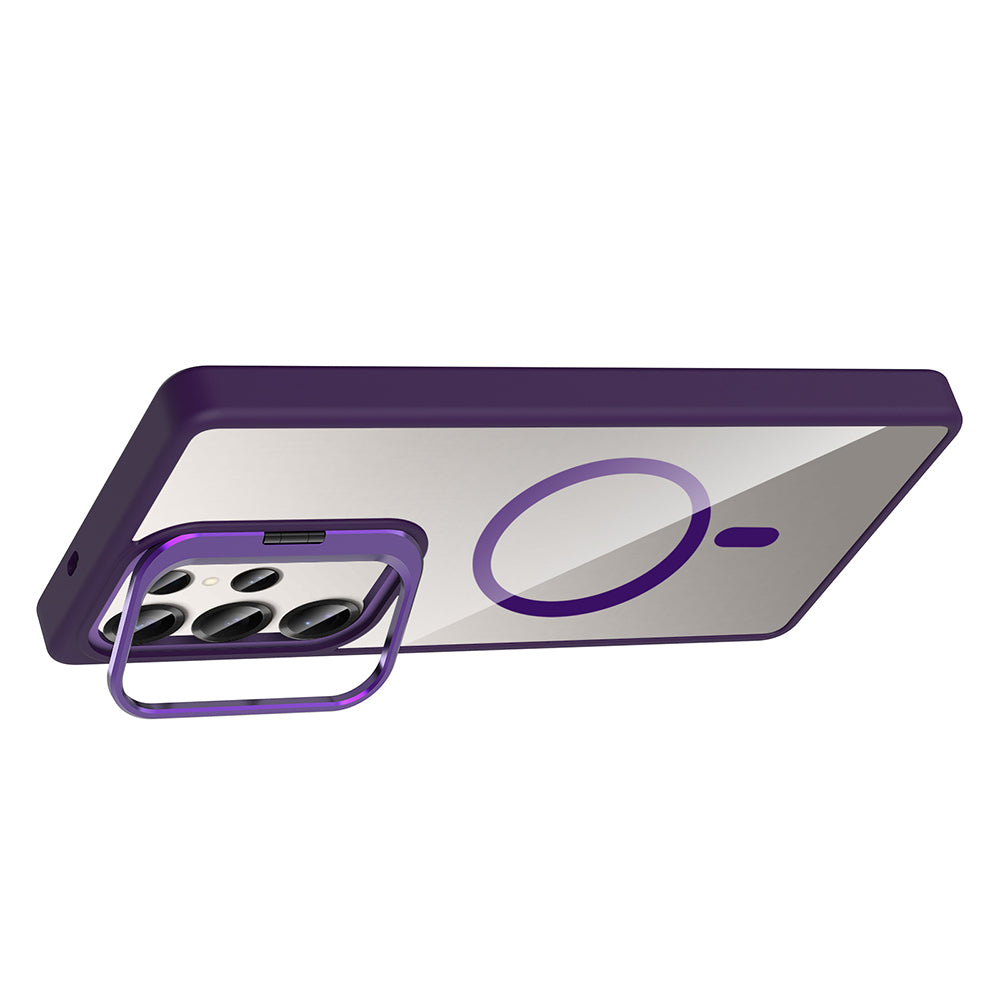 Galaxy S25 Ultra Case with Stand and Camera Lens Gift, M-Safe Charging Feature, Zore Etro Cover, Deep Purple 