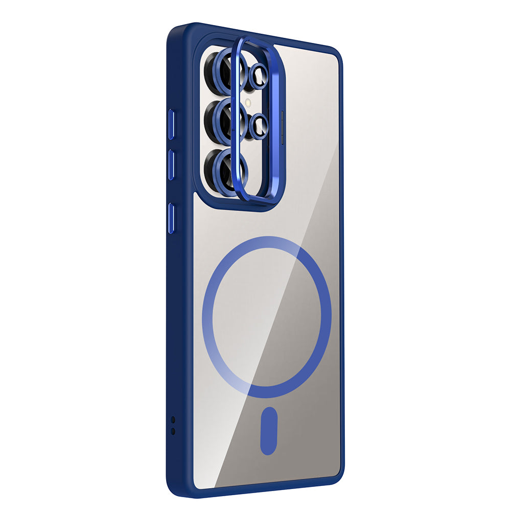 Galaxy S25 Ultra Case with Stand and Camera Lens Gift, M-Safe Charging Feature, Zore Etro Cover Navy Blue 