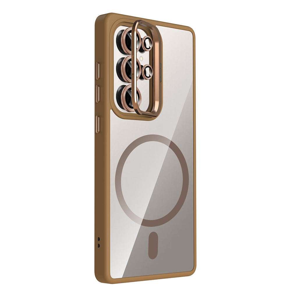 Galaxy S25 Ultra Case with Stand and Camera Lens Gift, M-Safe Charging Function, Zore Etro Cover Desert Titanium 