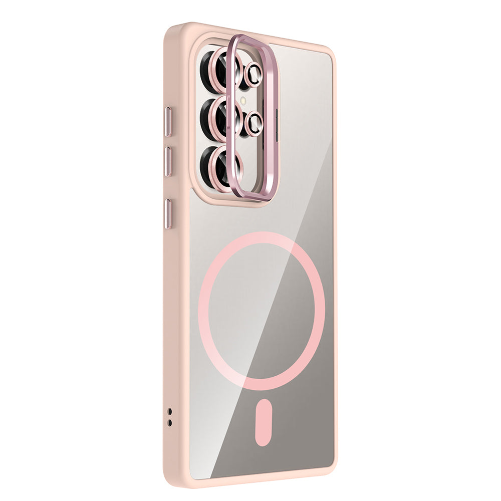 Galaxy S25 Ultra Case with Stand and Camera Lens Gift, M-Safe Charging Feature, Zore Etro Cover Pink 
