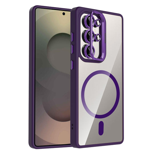 Galaxy S25 Ultra Case with Stand and Camera Lens Gift, M-Safe Charging Feature, Zore Etro Cover, Deep Purple 