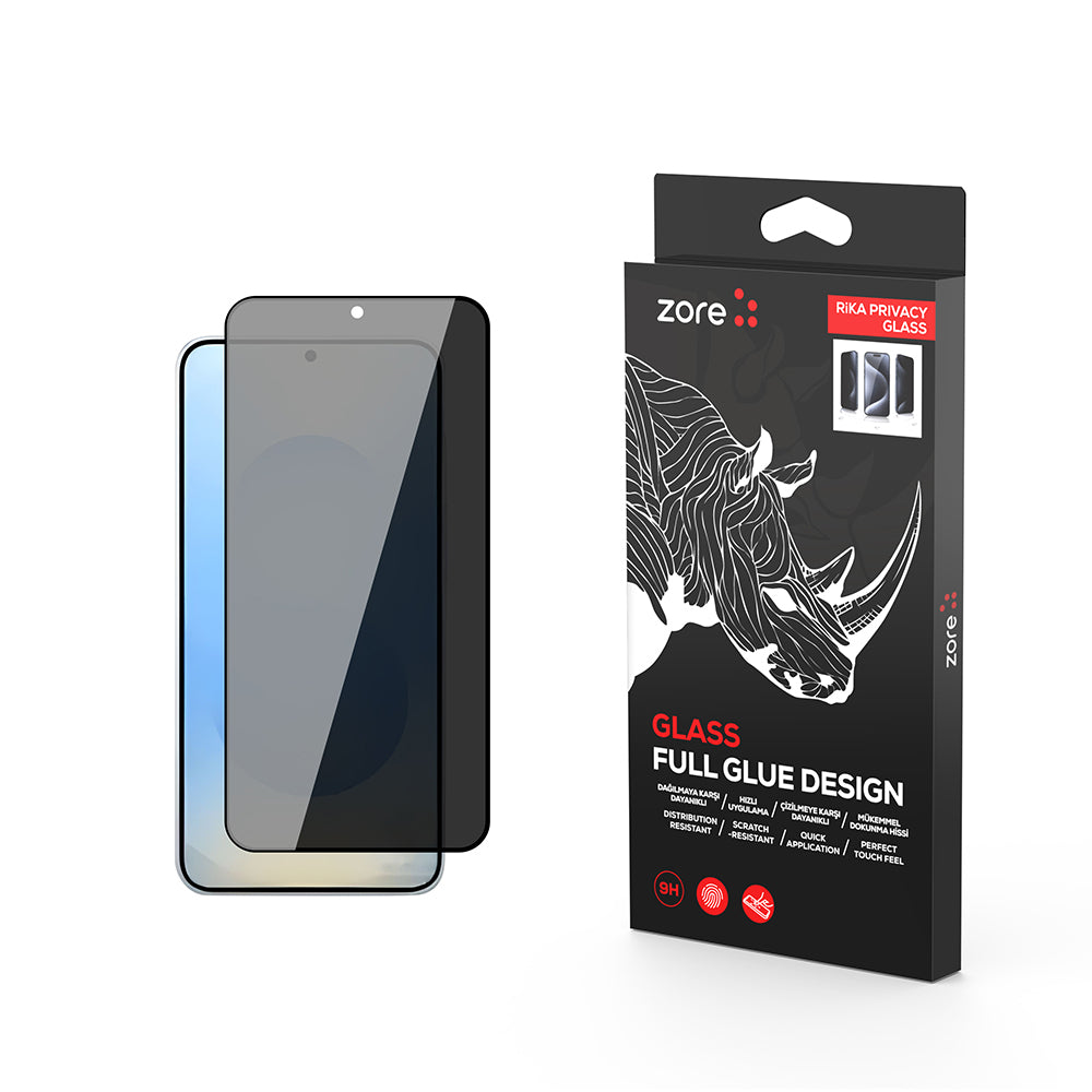 Galaxy S25 Zore Rika Premium Privacy Tempered Glass Screen Protector Black 