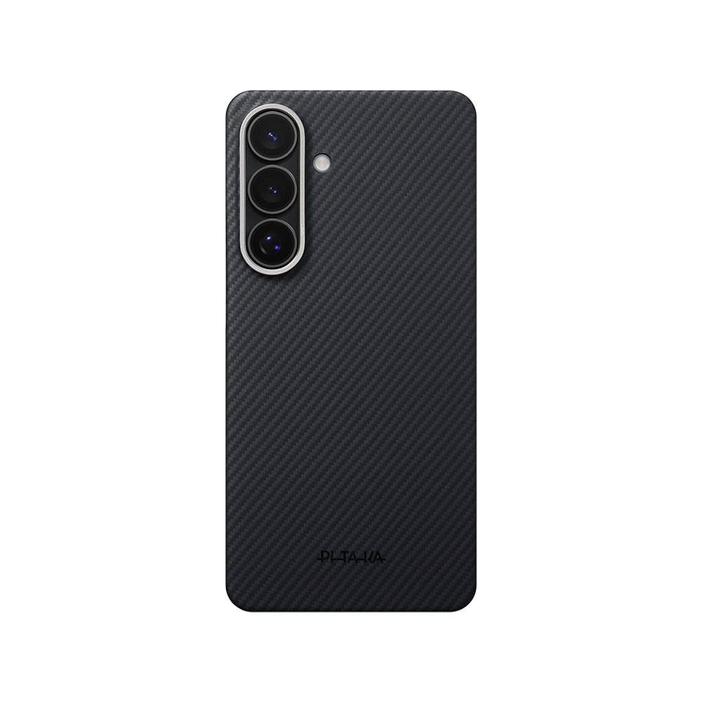 Galaxy S26 Kılıf M-safe Şarj Özellikli 600D Aramid Fiber Pitaka Edge Serisi Black-Grey Twill Kapak