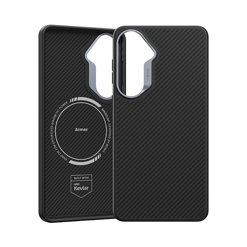 Galaxy S26 Plus Kılıf Karbon Fiber M-safe Şarj Özellikli Benks Hybrid ArmorPro 600D Kevlar Kapak