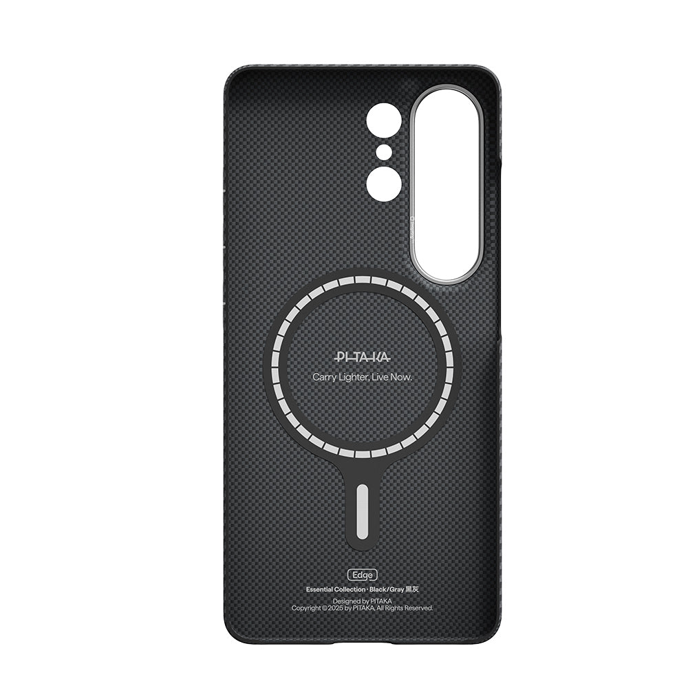 Galaxy S26 Ultra Kılıf M-safe Şarj Özellikli 600D Aramid Fiber Pitaka Ultra-Slim Classic Serisi Black-Grey Twill Kapak