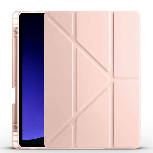 Galaxy Tab S10 FE Case Zore Tri Folding Stand Case with Pen Compartment Rose Gold 