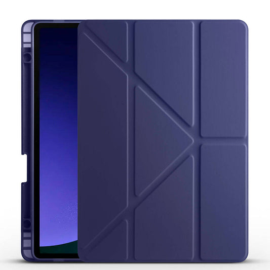 Galaxy Tab S10 FE Case Zore Tri Folding Stand Case with Pen Compartment Navy Blue 