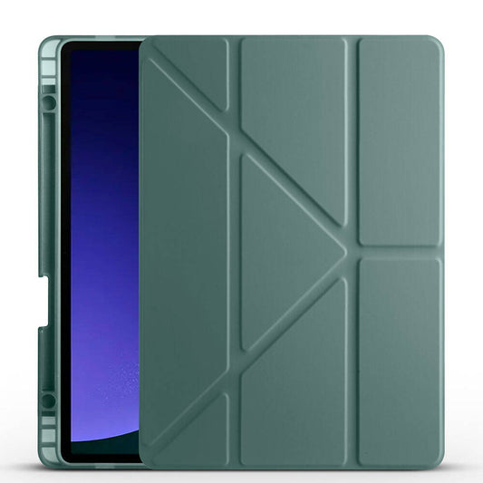Galaxy Tab S10 FE Case Zore Tri Folding Stand Case with Pen Compartment Dark Green 