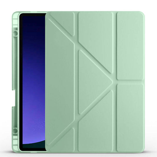 Galaxy Tab S10 FE Case Zore Tri Folding Stand Case with Pen Compartment Light Green 