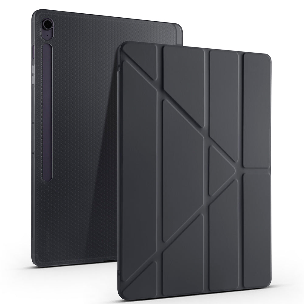 Galaxy Tab S10 FE Plus Case Zore Tri Folding Stand Case with Pen Compartment Black 