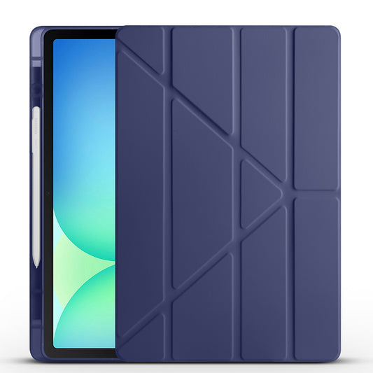 Galaxy Tab S10 FE Plus Case Zore Tri Folding Stand Case with Pen Compartment Navy Blue 