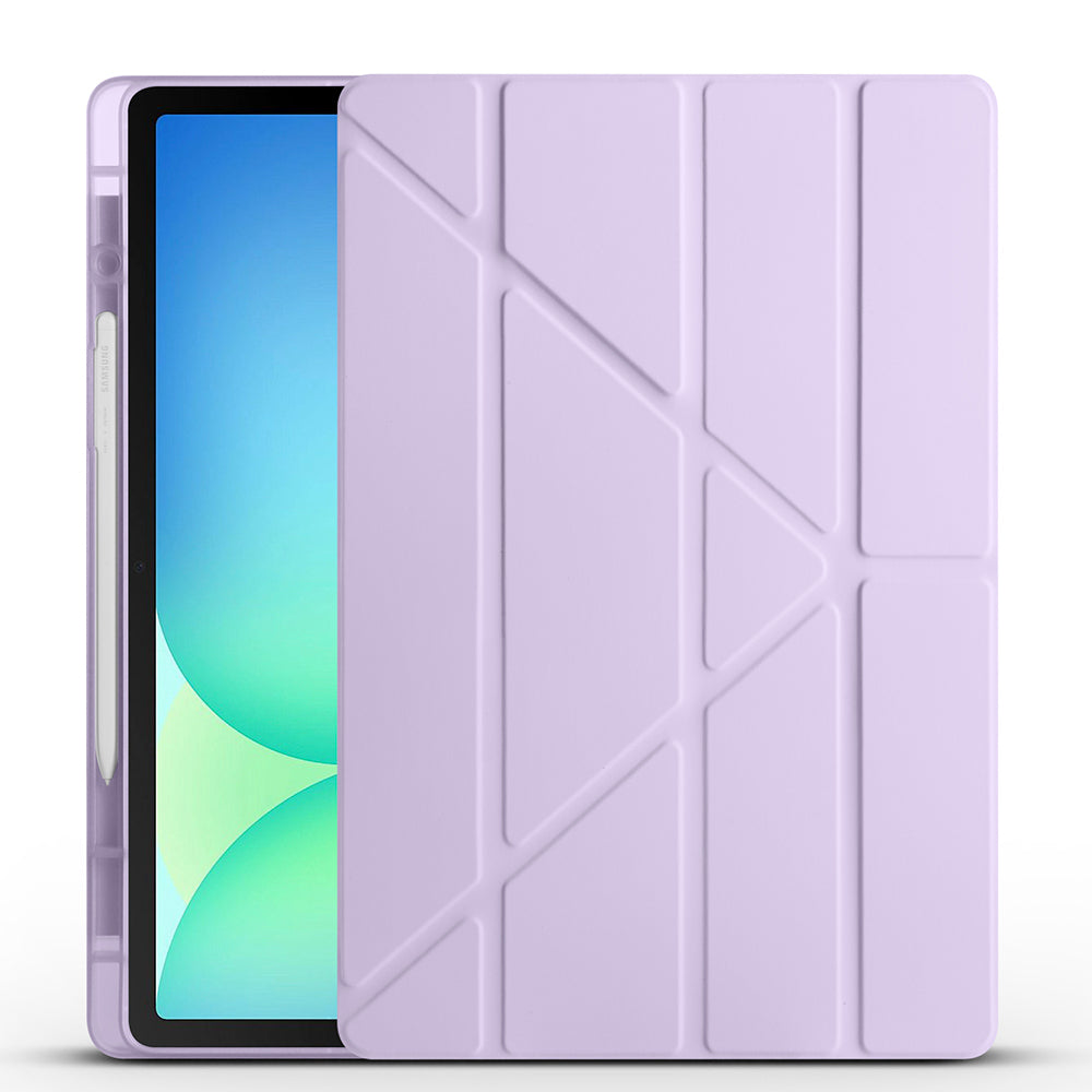 Galaxy Tab S10 FE Plus Case Zore Tri Folding Stand Case with Pen Compartment Lilac 