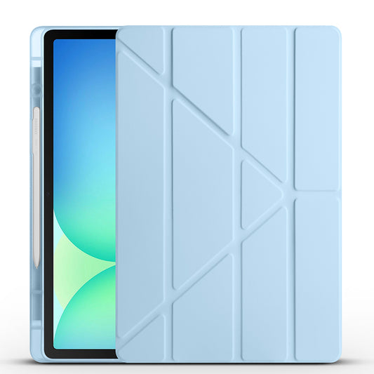 Galaxy Tab S10 FE Plus Case Zore Tri Folding Stand Case with Pen Compartment Blue 