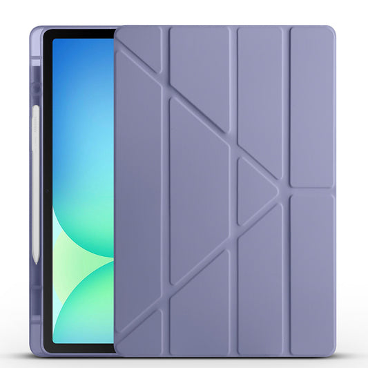 Galaxy Tab S10 FE Plus Case Zore Tri Folding Stand Case with Pen Compartment Purple 