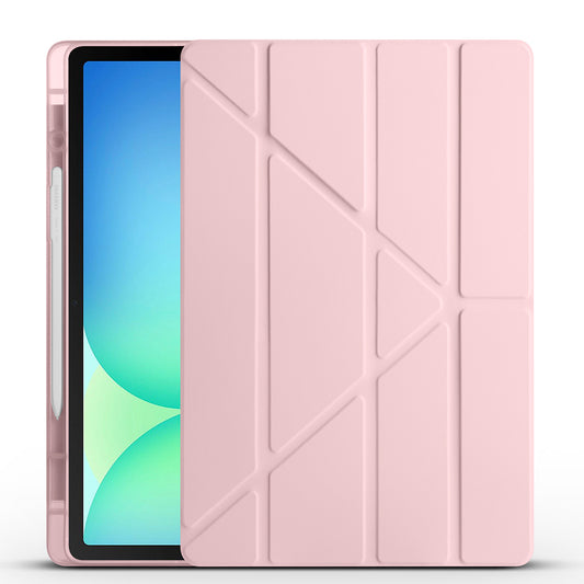 Galaxy Tab S10 FE Plus Case Zore Tri Folding Stand Case with Pen Compartment Rose Gold 