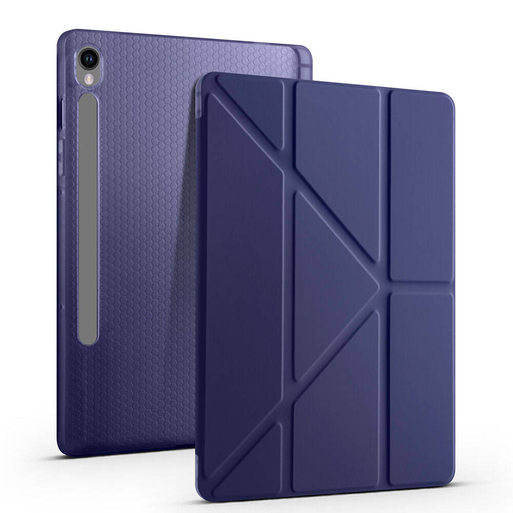 Galaxy Tab S10 Lite Case Zore Tri Folding Stand Case with Pen Compartment Blue 
