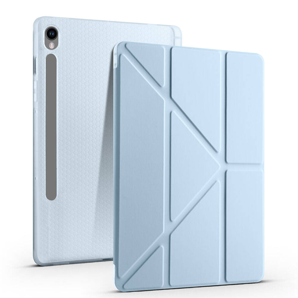 Galaxy Tab S10 Lite Case Zore Tri Folding Stand Case with Pen Compartment Blue 