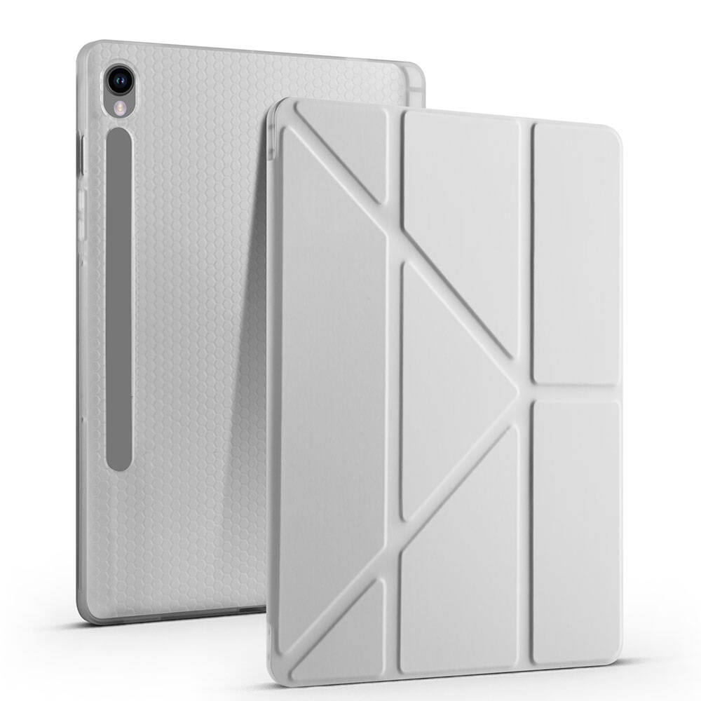 Galaxy Tab S10 Lite Case Zore Tri Folding Stand Case with Pen Compartment Gray 