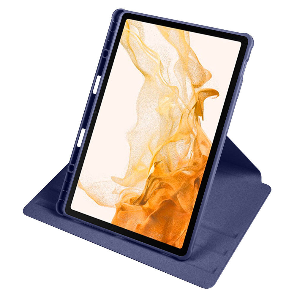 Galaxy Tab S10 Plus Case Zore Thermal Pen Compartment Rotating Stand Case Blue