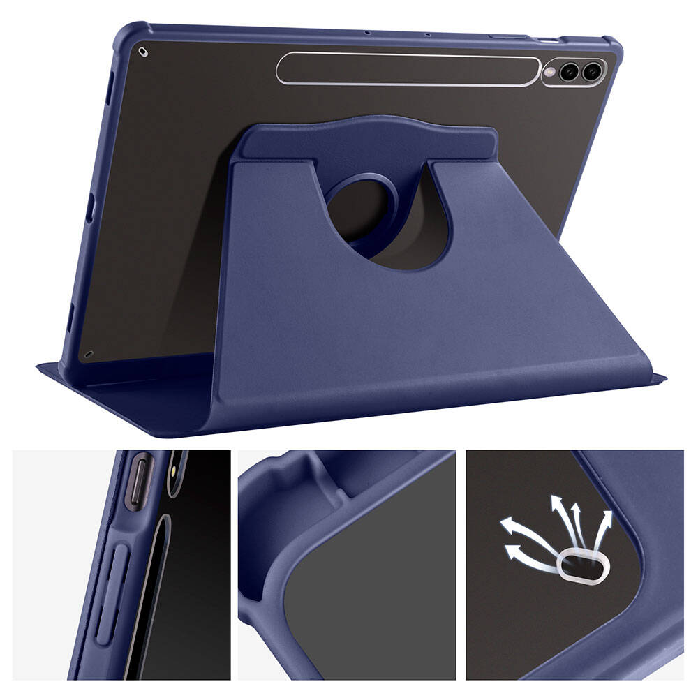 Galaxy Tab S10 Plus Case Zore Thermal Pen Compartment Rotating Stand Case Navy Blue 