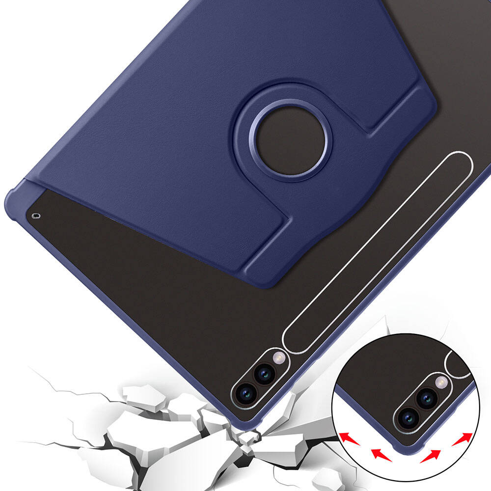 Galaxy Tab S10 Plus Case Zore Thermal Pen Compartment Rotating Stand Case Navy Blue 