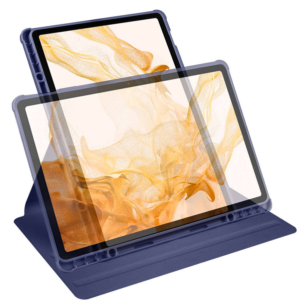 Galaxy Tab S10 Plus Case Zore Thermal Pen Compartment Rotating Stand Case Blue