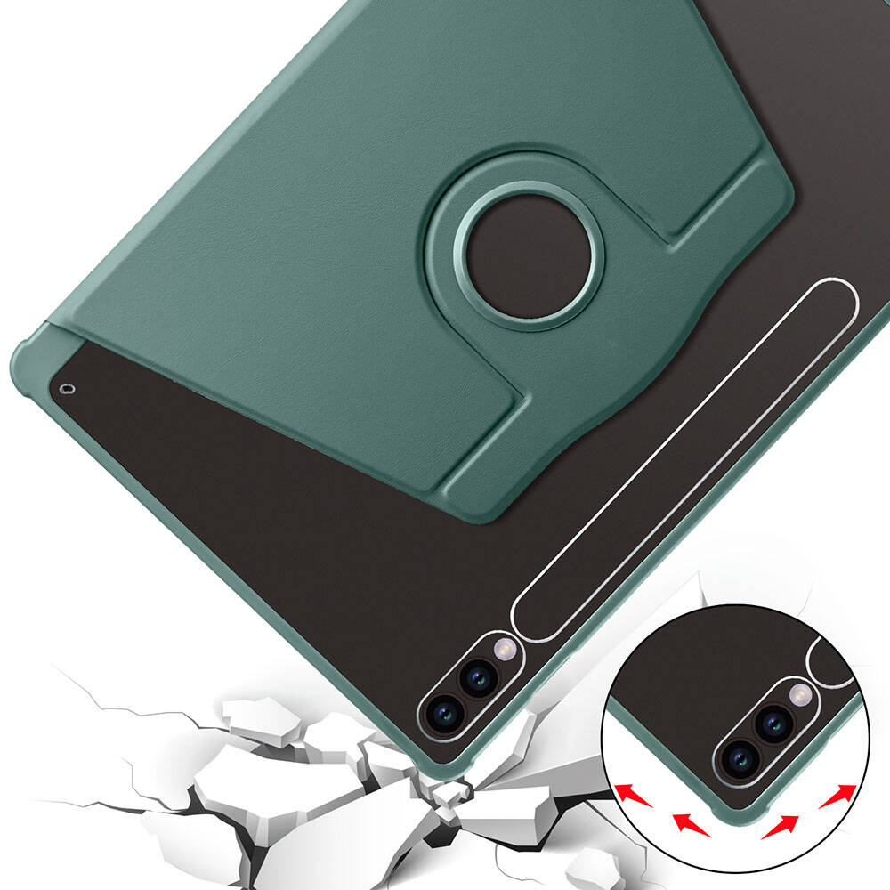 Galaxy Tab S10 Plus Case Zore Thermal Pen Compartment Rotating Stand Case Light Green 