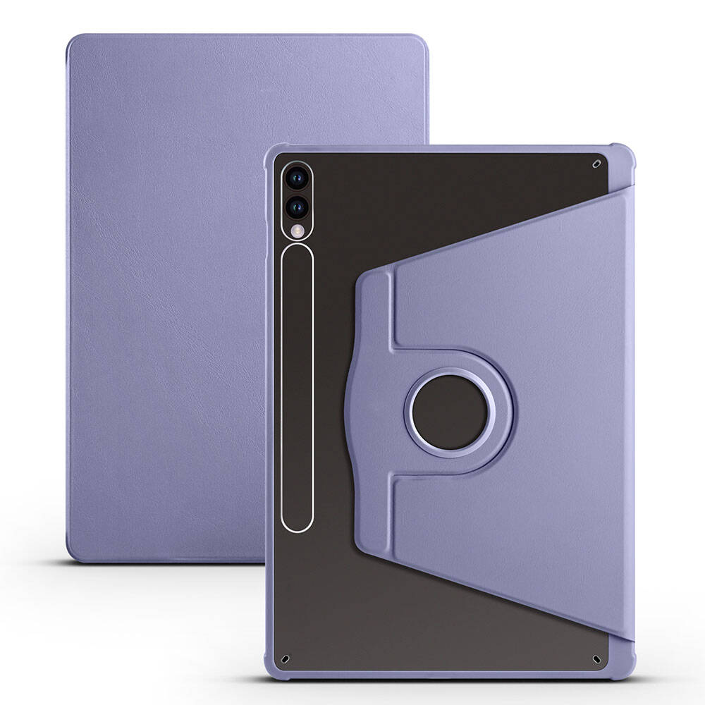 Galaxy Tab S10 Plus Case Zore Rotating Stand Case with Thermal Pen Compartment Lavendery Gray 