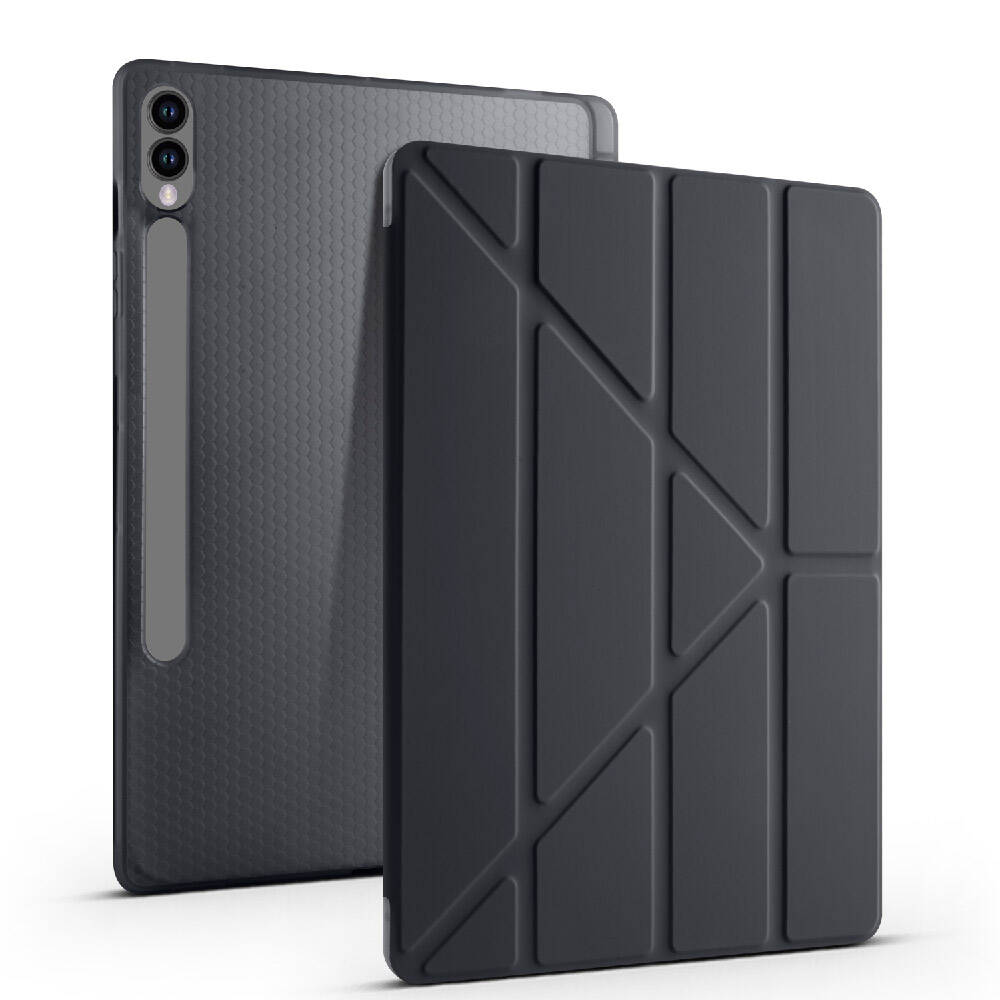 Galaxy Tab S10 Plus Case Zore Tri Folding Stand Case with Pen Compartment Gray 