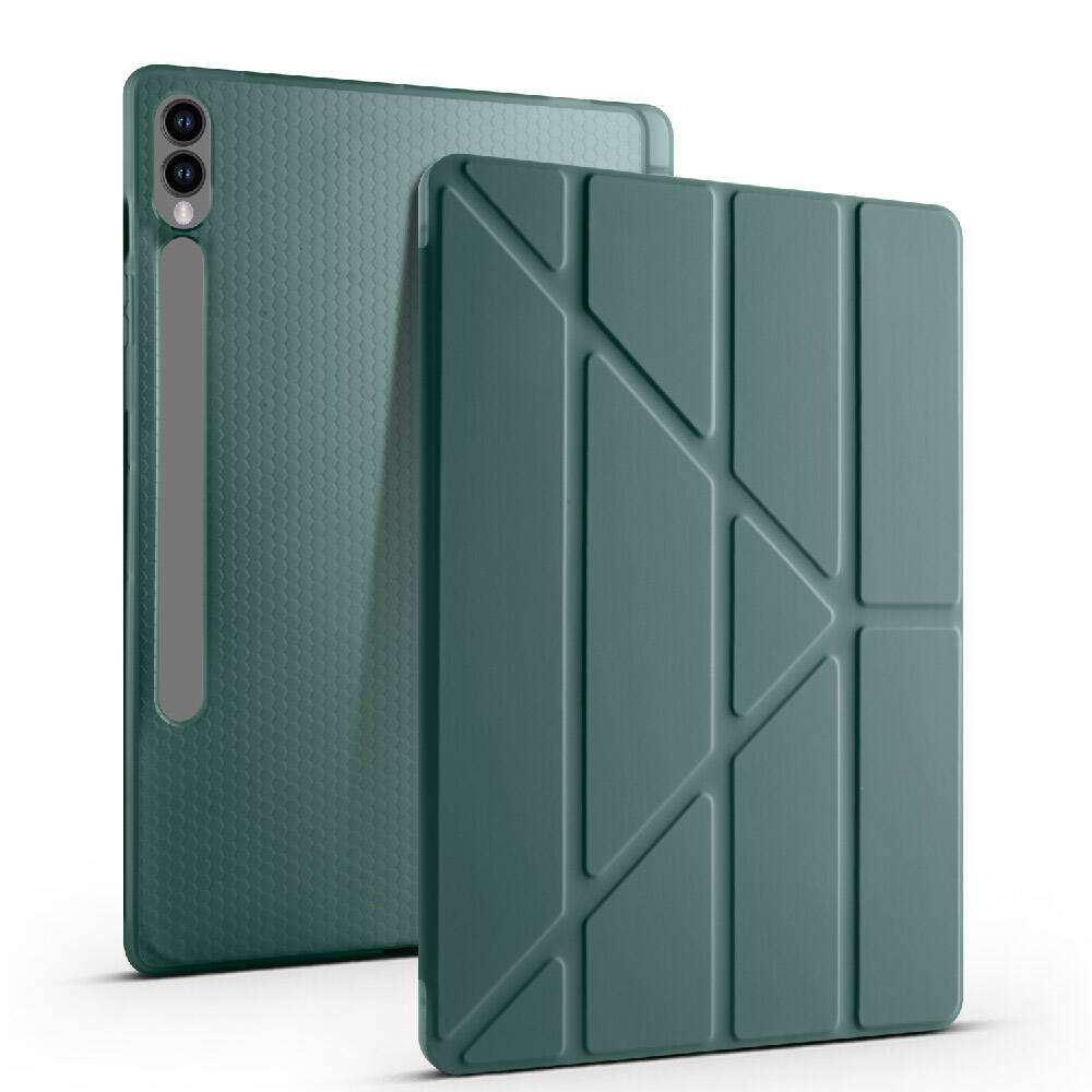Galaxy Tab S10 Plus Case Zore Tri Folding Stand Case with Pen Compartment Light Green 