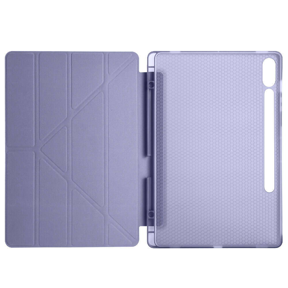 Galaxy Tab S10 Plus Case Zore Tri Folding Stand Case with Pen Compartment Purple 
