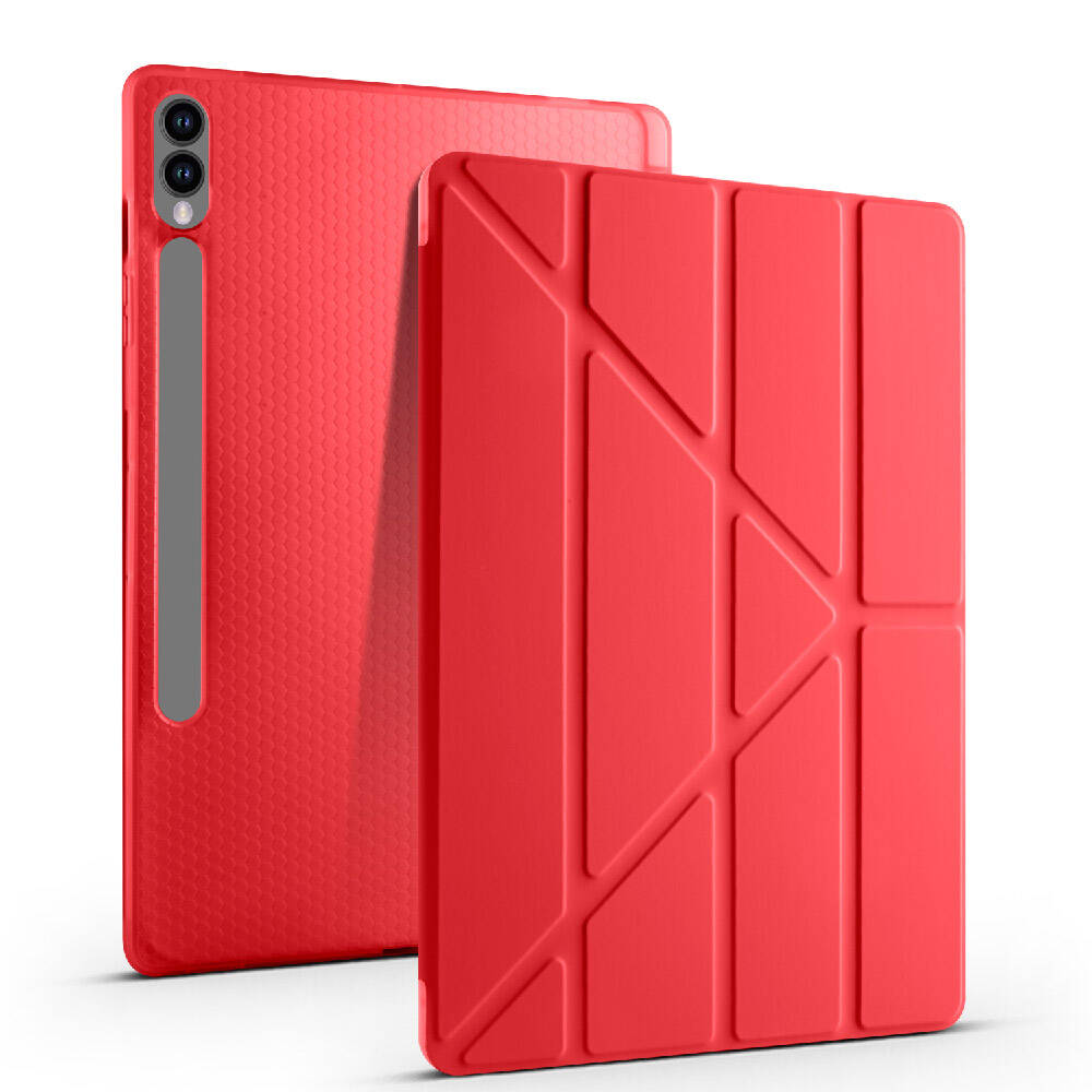 Galaxy Tab S10 Plus Case Zore Tri Folding Stand Case with Pen Compartment Red 