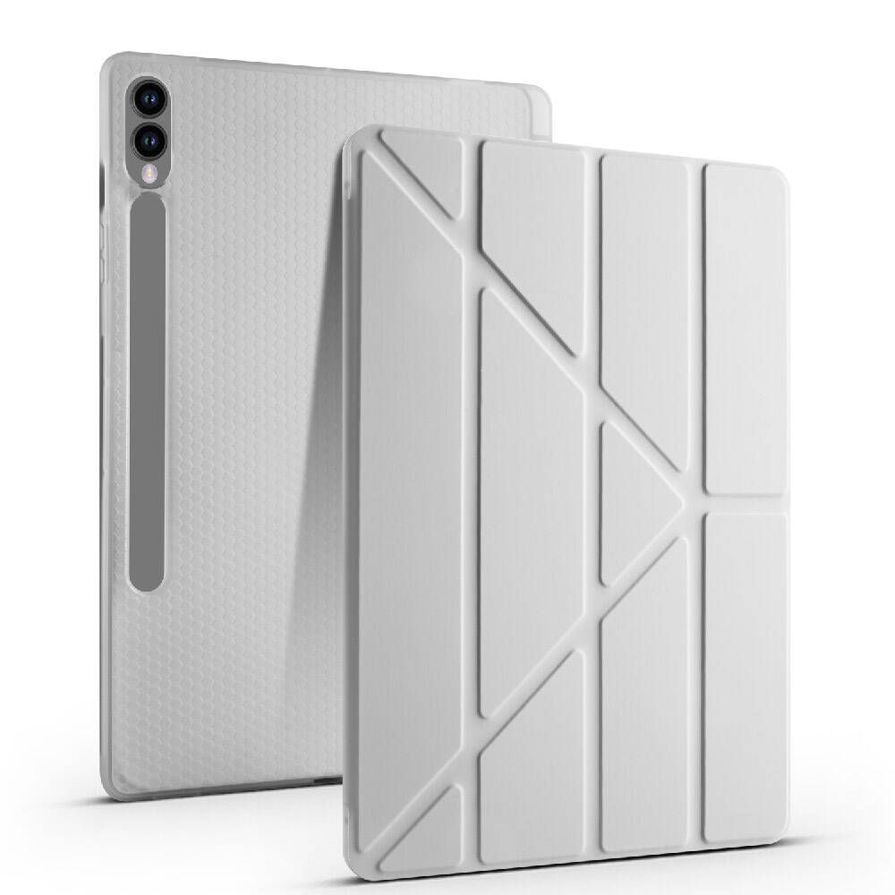 Galaxy Tab S10 Plus Case Zore Tri Folding Stand Case with Pen Compartment Gray 
