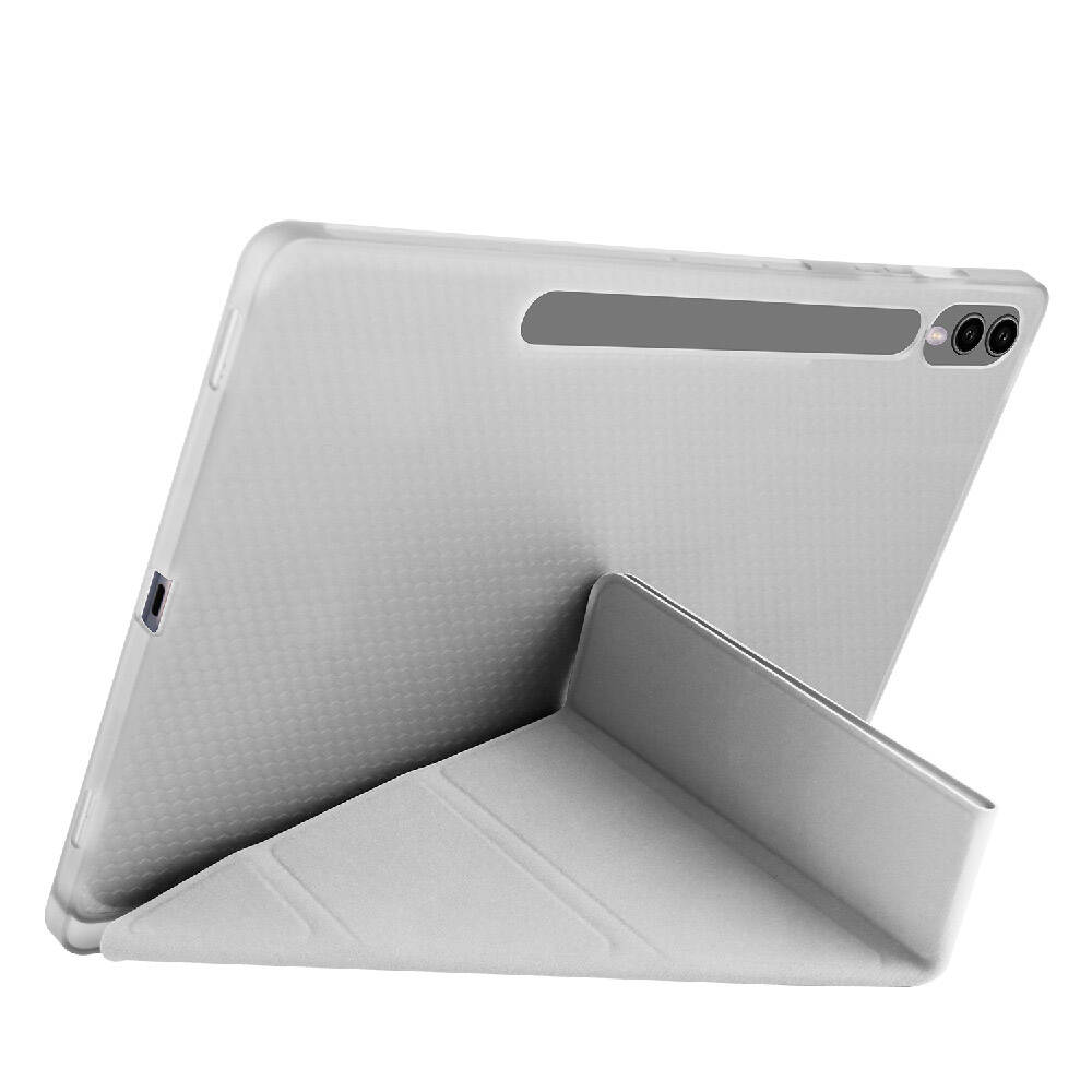 Galaxy Tab S10 Plus Case Zore Tri Folding Stand Case with Pen Compartment Gray 