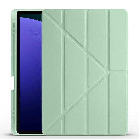 Galaxy Tab S10 Plus Case Zore Tri Folding Stand Case with Pen Compartment Light Green 