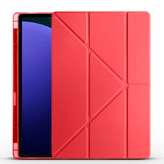 Galaxy Tab S10 Ultra Case Zore Tri Folding Stand Case with Pen Compartment Red 